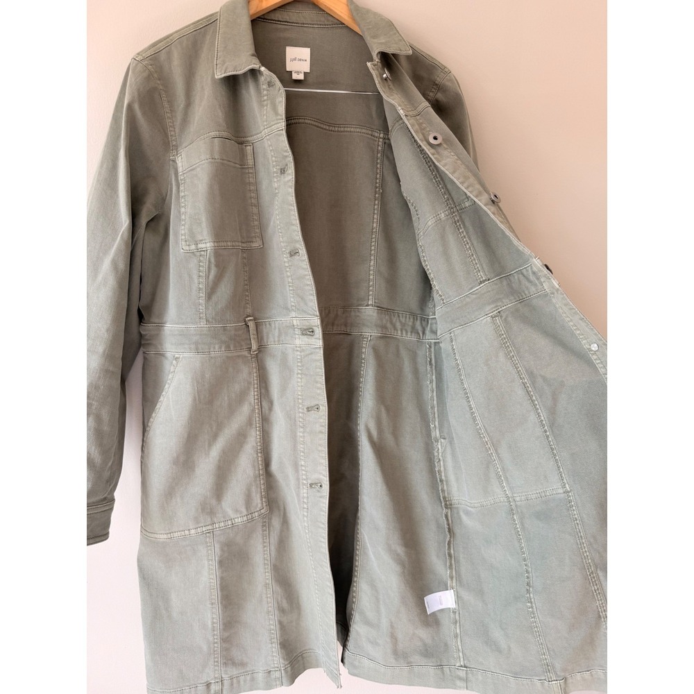 JJill Denim Womens Medium Sage Green Cotton Chore Coat Longline Utility Jacket - Picture 3 of 7